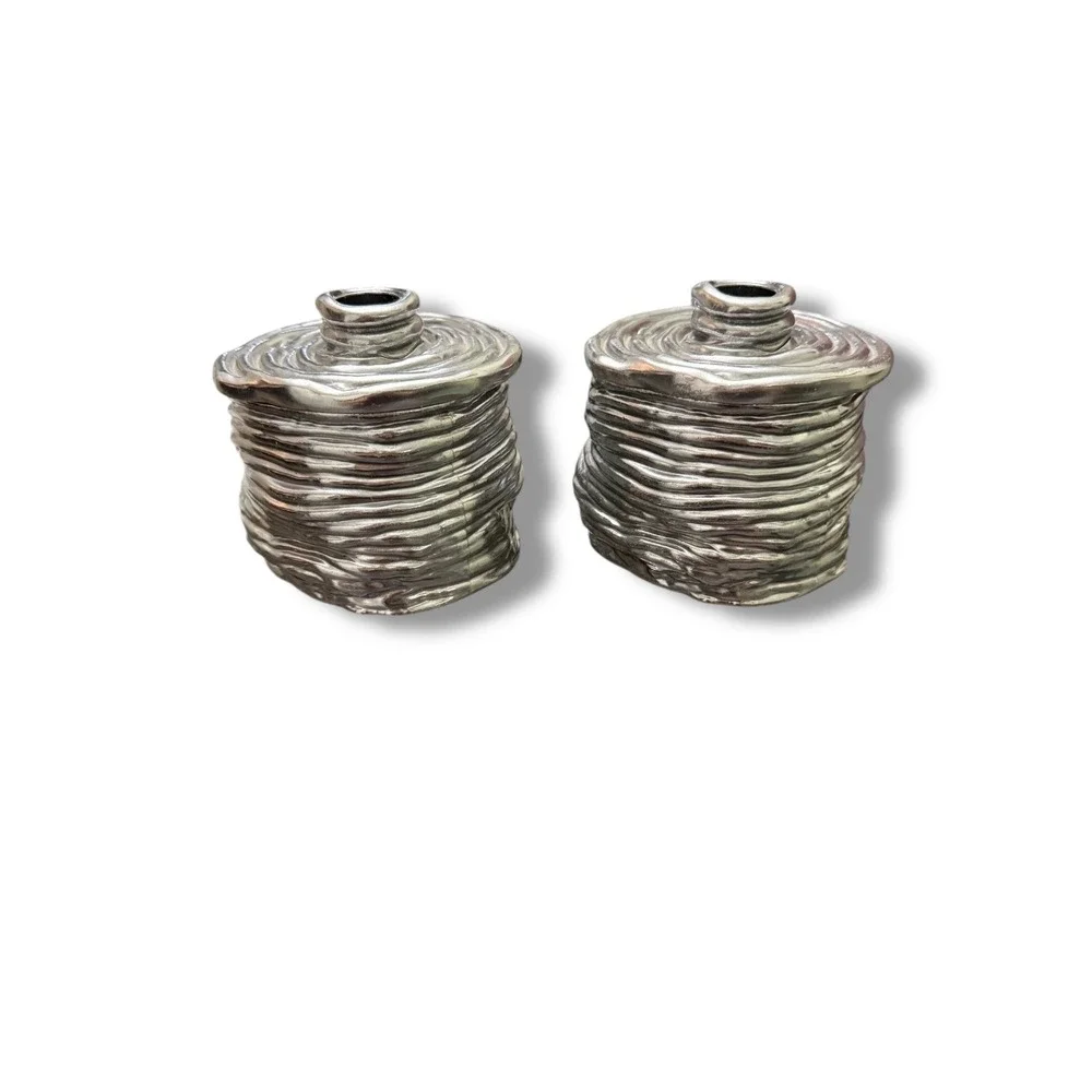 IKEA Aluminum Candle‎ Holders Set of 2 Sculptural Modern Silver Decor